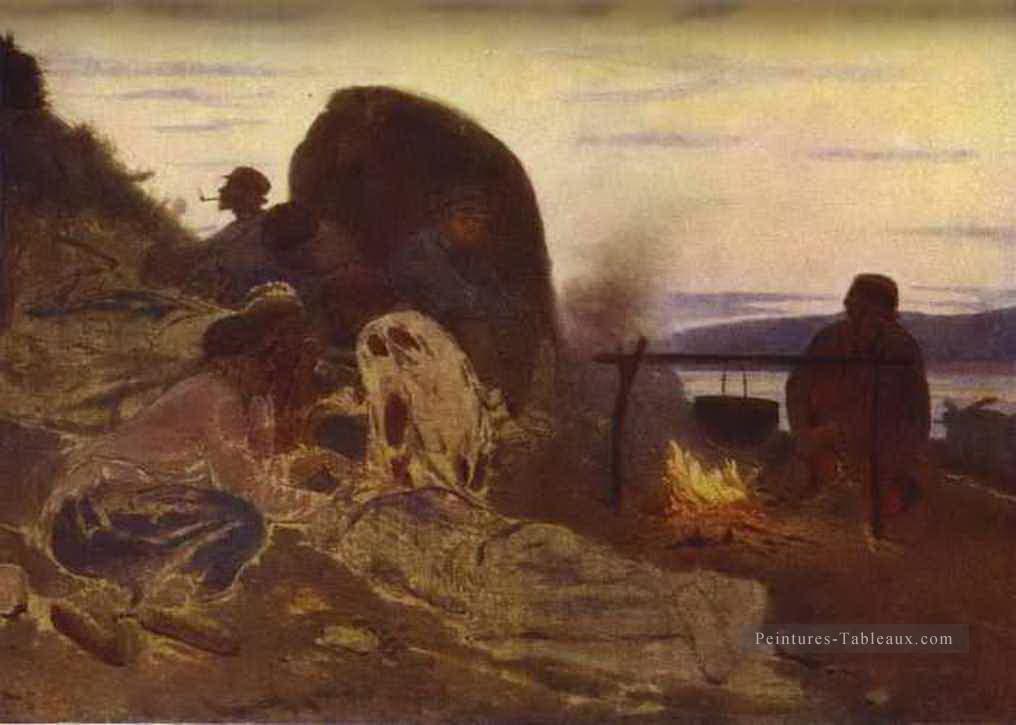 remorqueurs de chalands par feu de camp 1870 Ilya Repin Peintures à l'huile